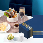 serviettes table jetables rayures dorées bleu marine occasion anniversaire mariage événement festif pack 20