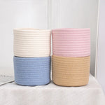 corbeilles tissées coton réutilisables rangement moderne rustique beige rose bleu clair
