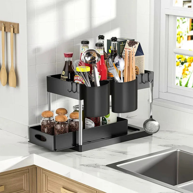 rangement sous évier noir moderne niveaux clips antislip pads tubes support