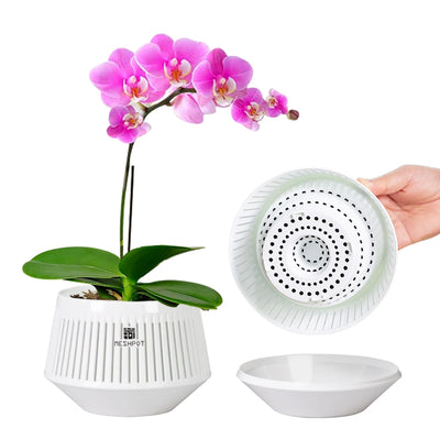 Pot d'orchidée en meshpot blanc avec trous de drainage