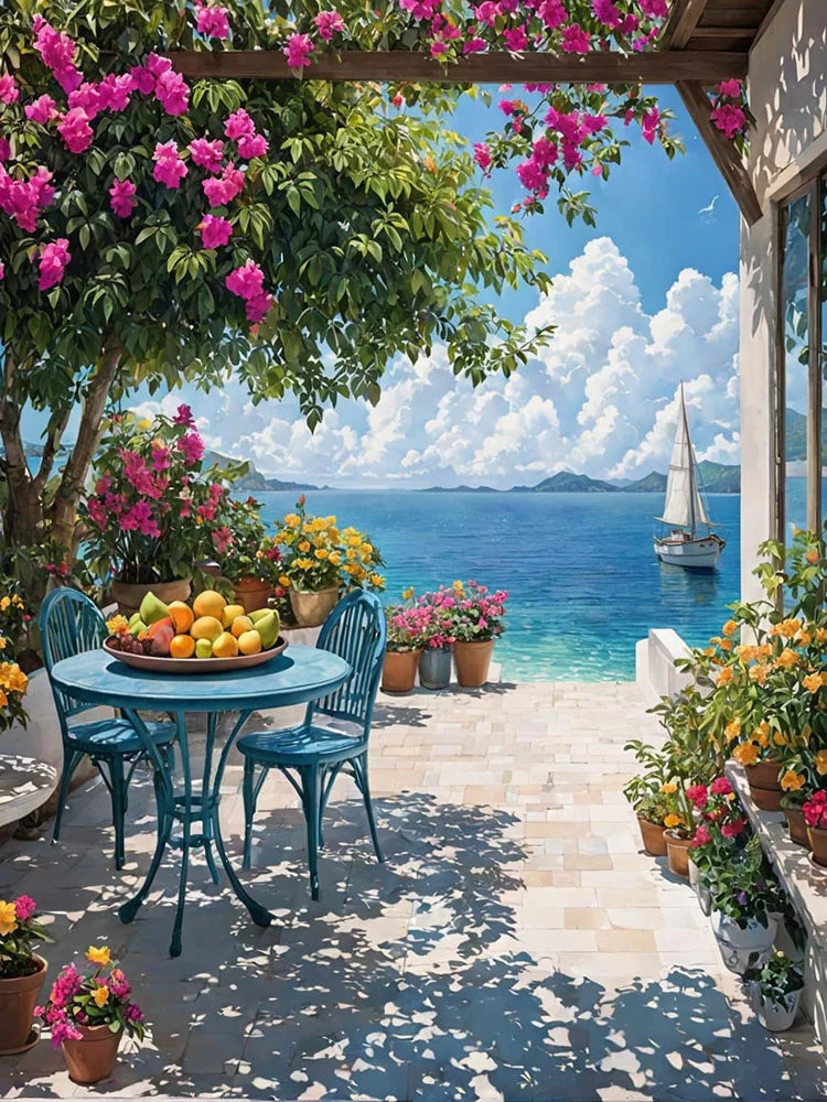 tableau peindre paysage marin fleurs toile diy peinture propylène decoration cadeau hobby nouveau peintre