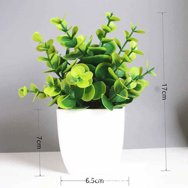 plantes artificielles feuilles eucalyptus bonsaï vert pot blanc décoration intérieure extérieure moderne anniversaire