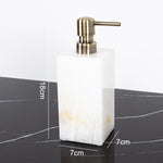 ensemble salle bain marbre onyx blanc distributeur savon porte brosse dents plateau luxe