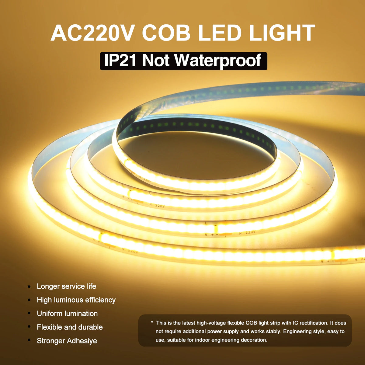 ruban led flexible 240 leds 220v ip20 3000k 4000k 6000k adhésif moderne