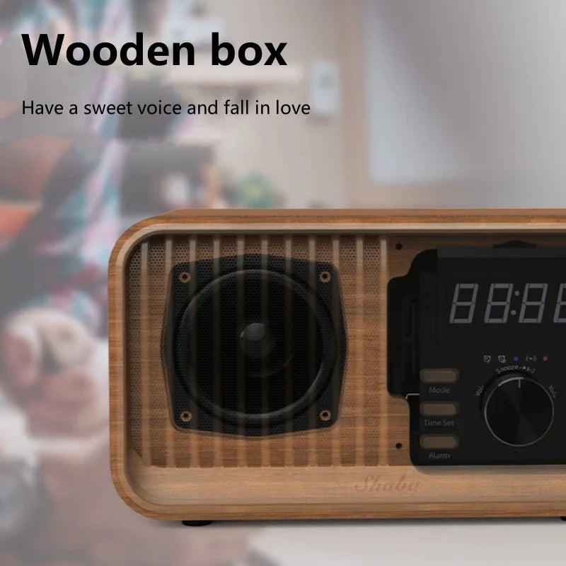 Horloge LED lumineuse du radio-réveil en bois