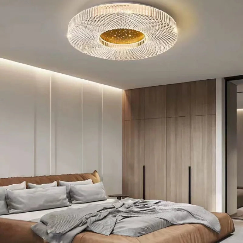 plafonnier moderne acrylique blanc doré concentrique 40cm led fixe chambre salon