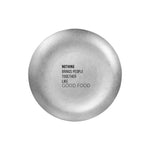 assiette ronde acier inoxydable argent antique texture métallique moderne logo gravé second cup