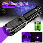 lampe torche uv rechargeable 395nm noir texturé modernes modes lumineux haut bas clignotant