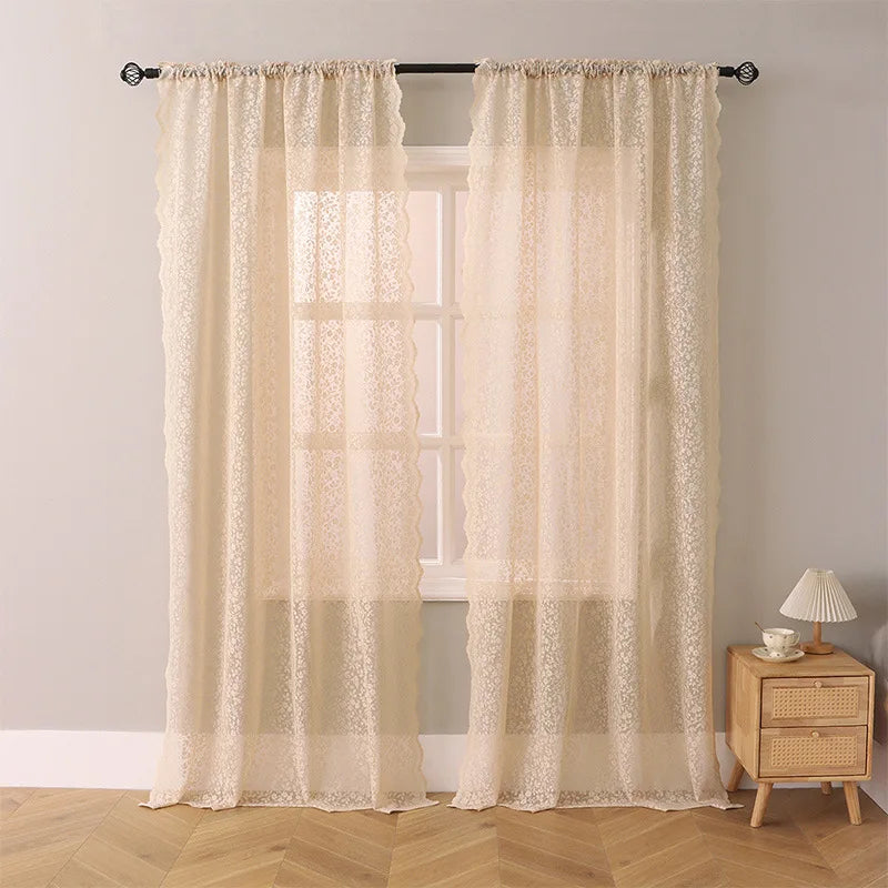 rideau dentelle floral transparent classique blanc beige vert rose polyester doux chambre salon