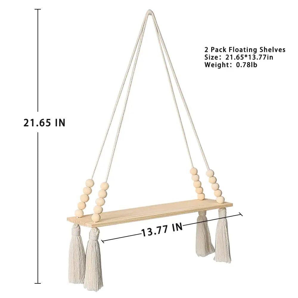 étagère murale suspendue macramé bois bois franges décoration boho chambre salon