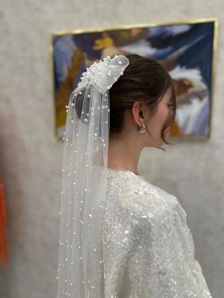 voile mariée court transparent élastique bohème élégant fixation tête