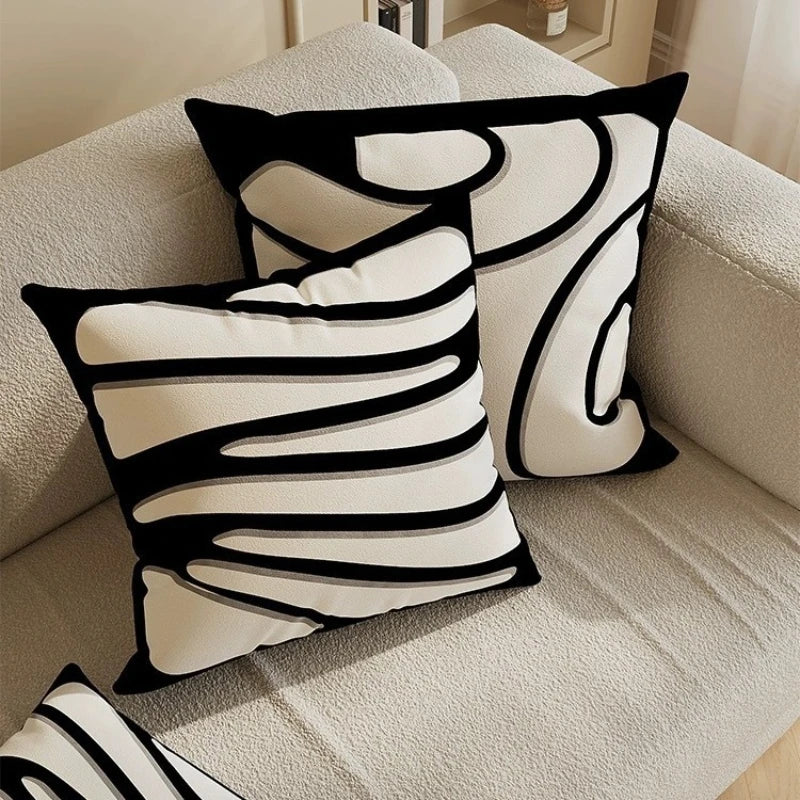 housse coussin moderne motif floral polyester respectueux environnement blanc noir fixations