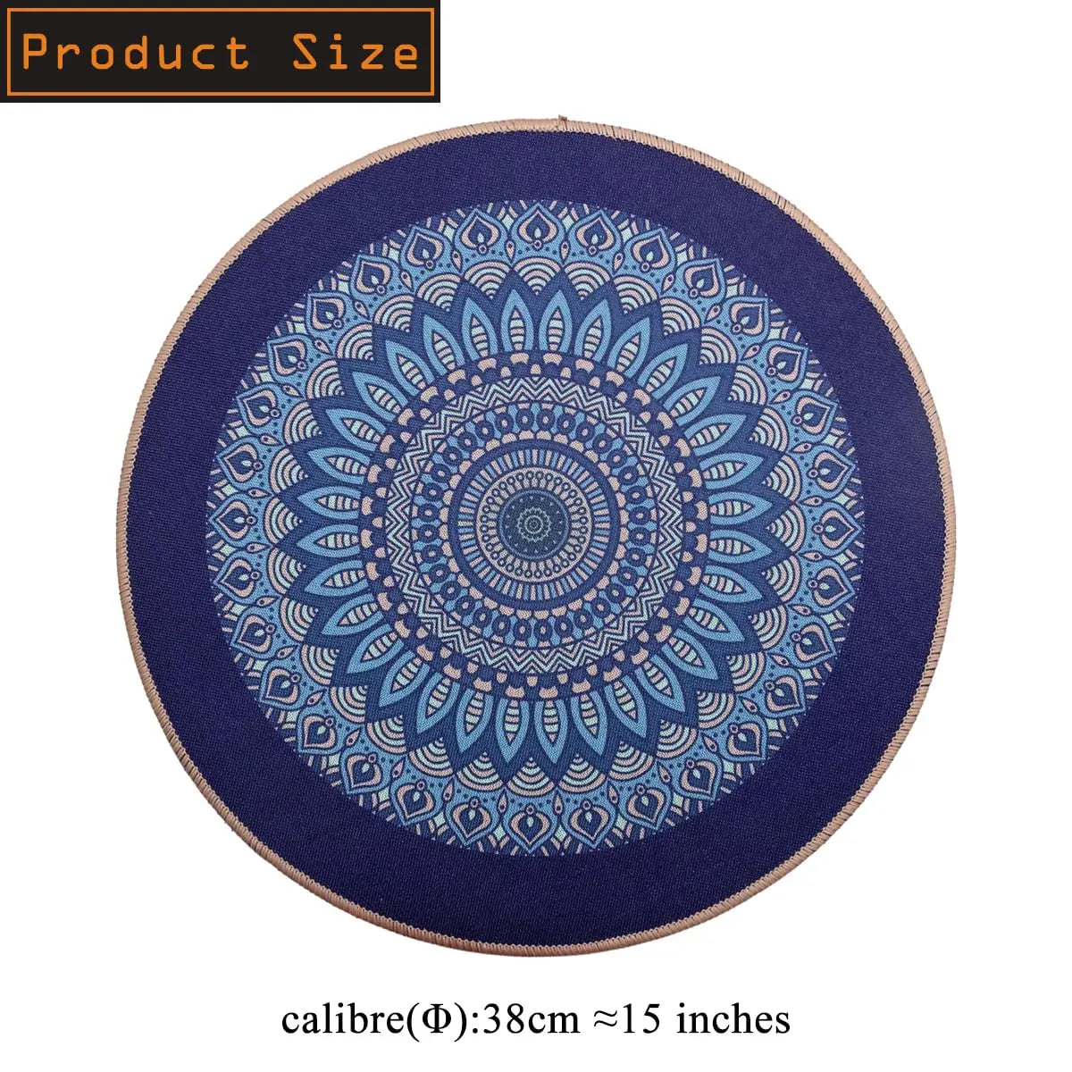 tapis table rond mandala boho chic bleu marine beige tissé imperméable résistant chaleur