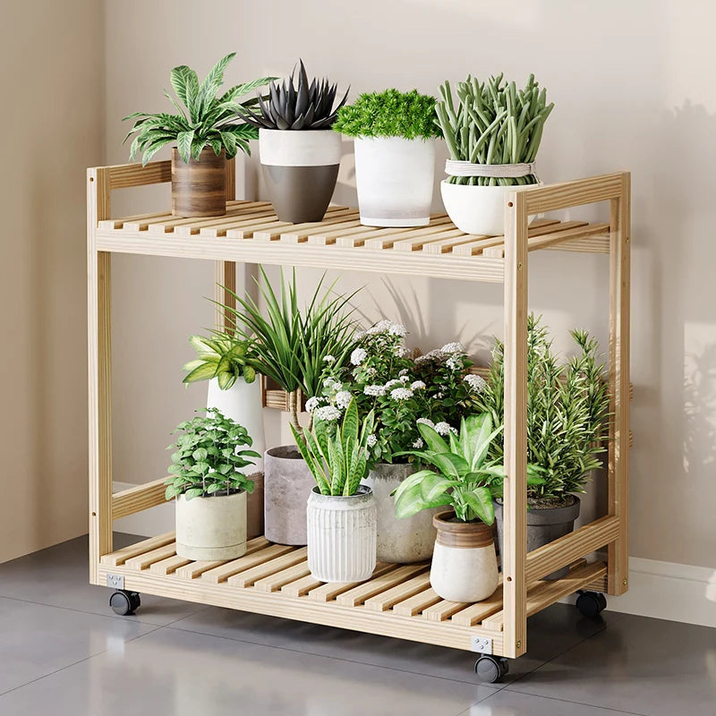 étagère plantes bois roulettes pots balcon jardin intérieur moderne
