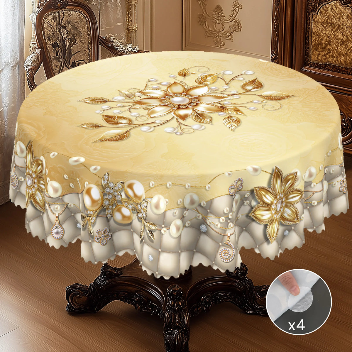 nappe table fleurs dorées blanches classique beige extérieure mariage fête printemps été