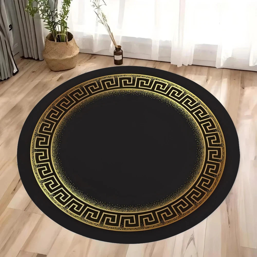 tapis rond géométrique noir or moderne salon entrée lavable machine mainextérieur chambre vintage polyestersizes4080120cm