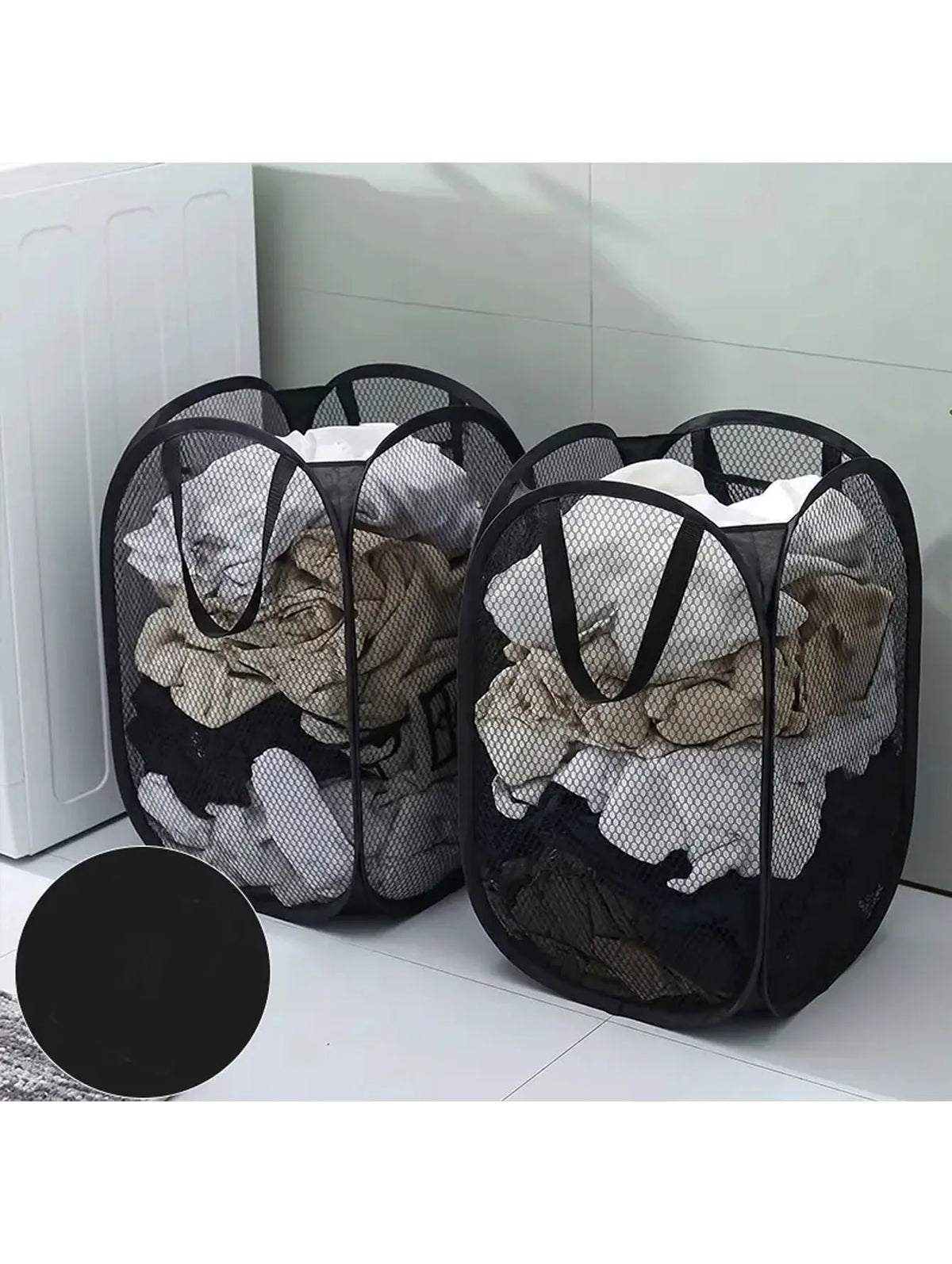 panier linge pliable maille polyester noir blanc moderne grande capacité