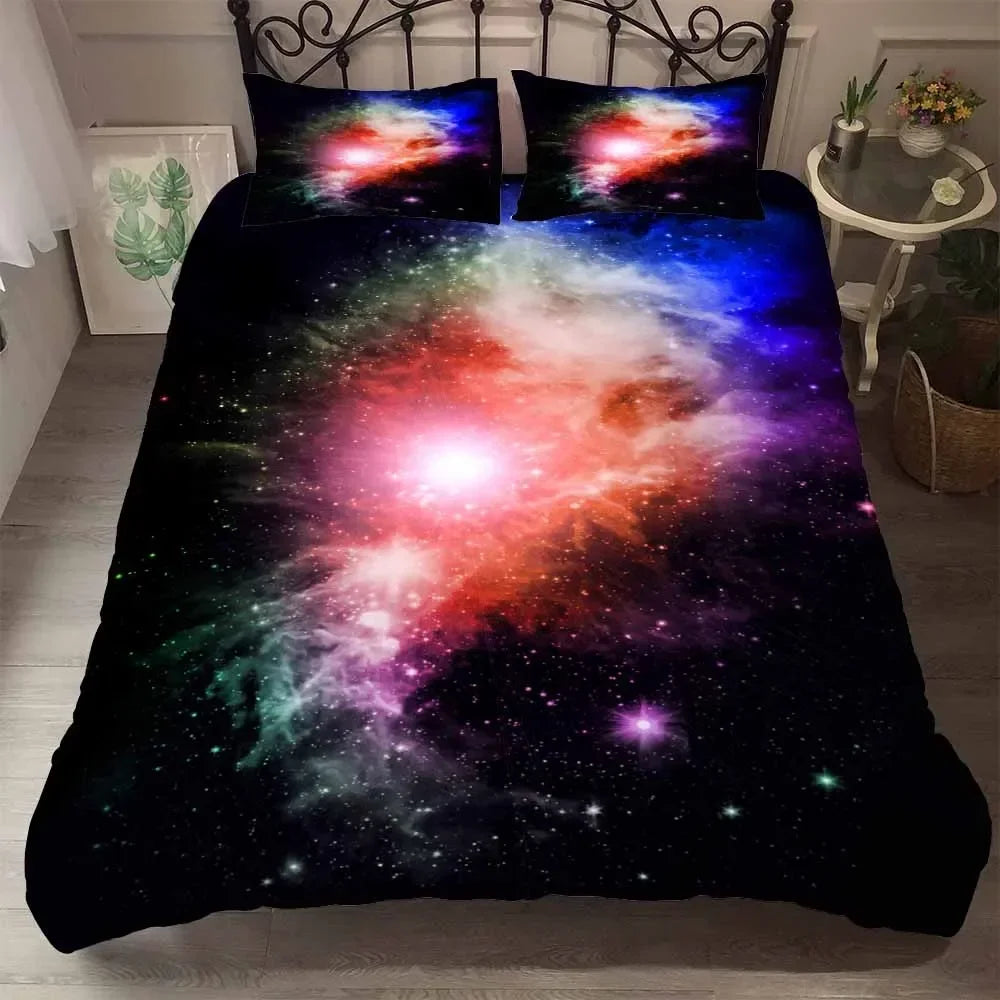 Housse de couette 200x200 galaxie en fibre de bambou sur lit