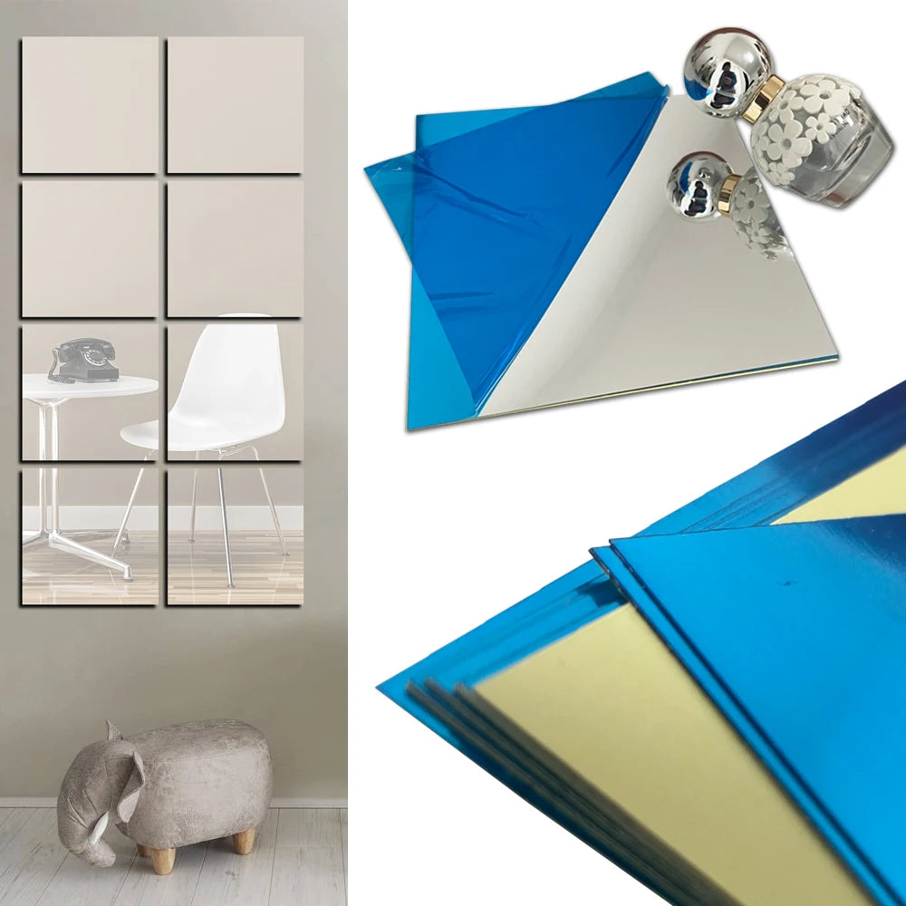 décoration murale moderne autocollante 15x15cm bleu blanc gris triangles opaques
