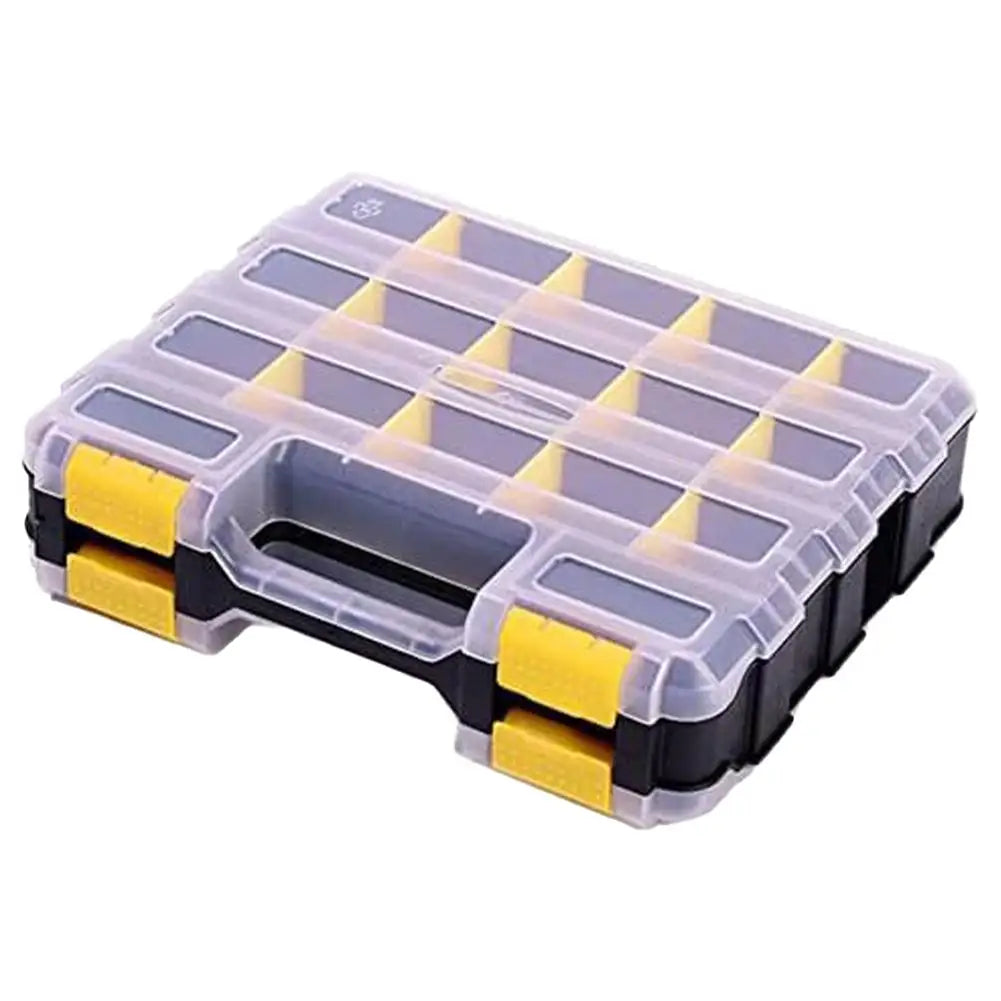 boîte outils transparente moderne poignées vis tournevis pinces clous compartiments organisateur