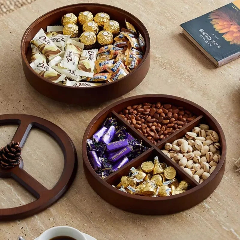 boîte bonbons bois marron moderne double couche rangement fruits noix chocolats assiette collation