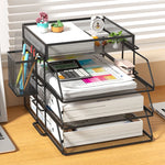 organisateur métal maille noir moderne fichiers A4 livres dessins horloge stylos plantes