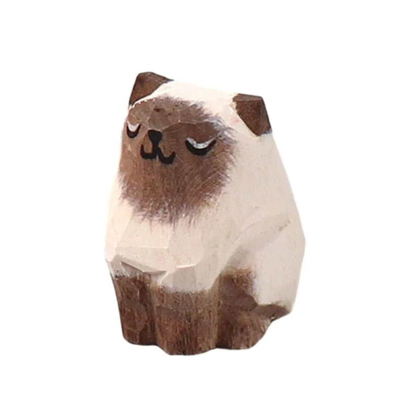 statue animale bois figurine bleu rose motif floral minimaliste yeux stylisés petite deco