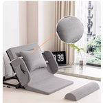 lit pliant moderne gris toile lin coussin oreiller support tablette