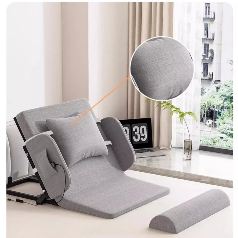 lit pliant moderne gris toile lin coussin oreiller support tablette