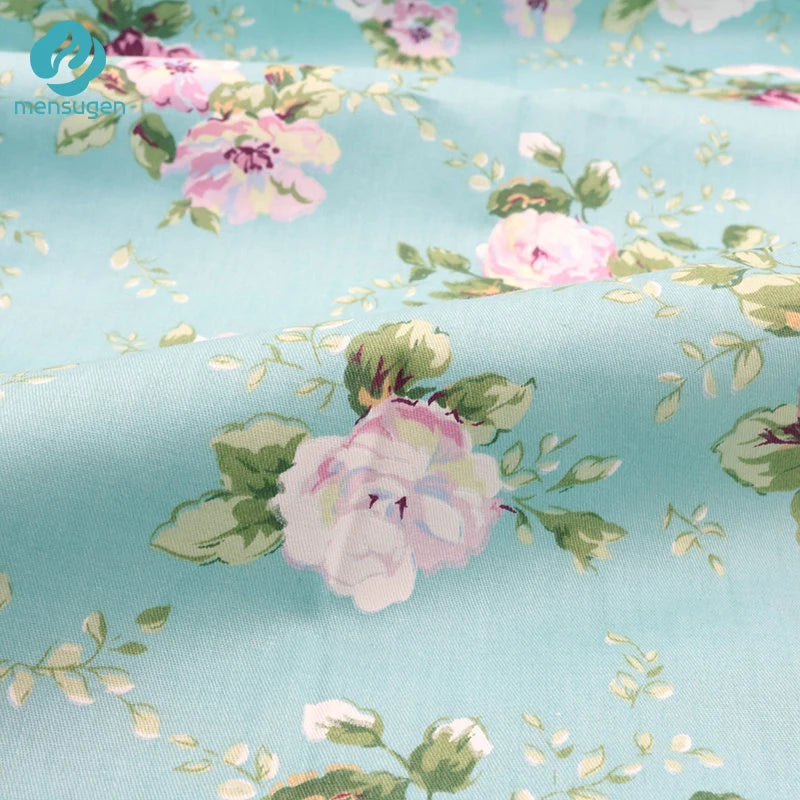 tissu coton imprimé fleurs vintage rose blanc vert couture patchwork quilting drap bébé coussins