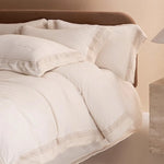 ensemble literie flanelle beige motif brodé simple housses couette taies d'oreiller drap plat classique