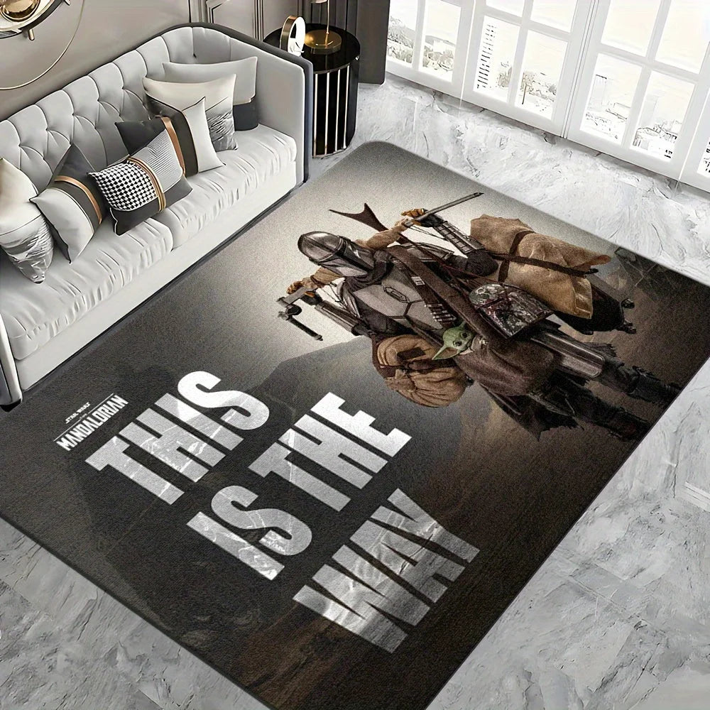 tapis dessin animé mandalorian antidérapant polyester noir blanc salon chambre coucher moderne illustratif