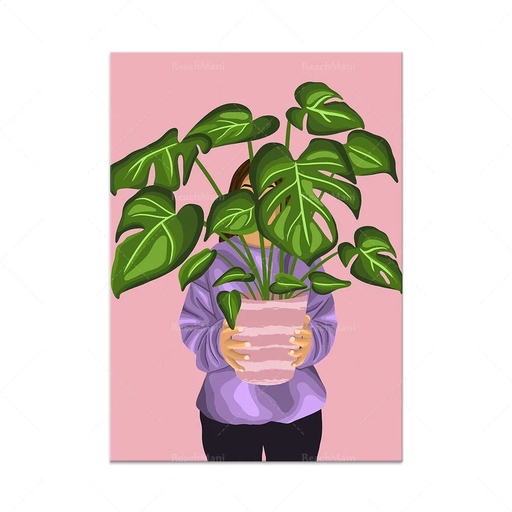 Une plante verte majestueuse dans un pot, tenue par une personne aux mains vibrant de vie.