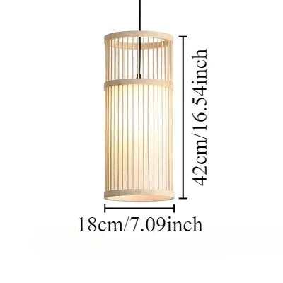 lampe suspendue moderne bambou tissé main boho rayures verticales beige noir