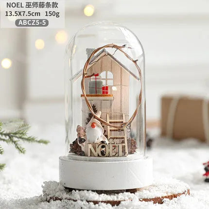 décoration noël miniature maison verre animaux sapin cadeaux lettres noel base plate