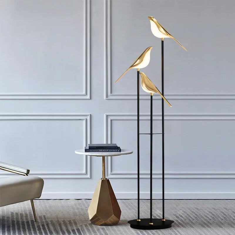 lampe poser oiseaux or blanc noir finition métallique contemporaine minimaliste(touches