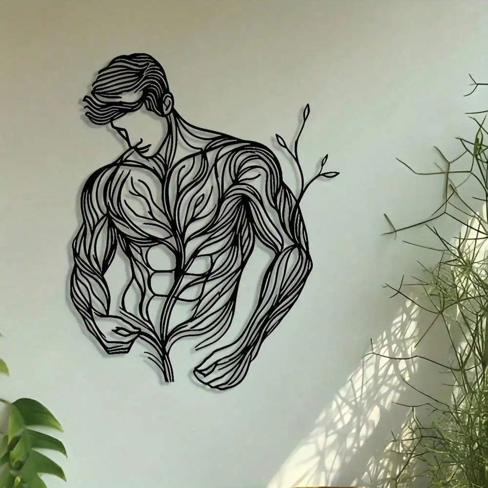 sculpture murale homme musclé floral art contemporain noir antirouille décoration intérieure fêtes