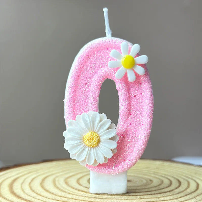 bougies anniversaire chiffres rose blanche marguerites paillette décoratives enfantines