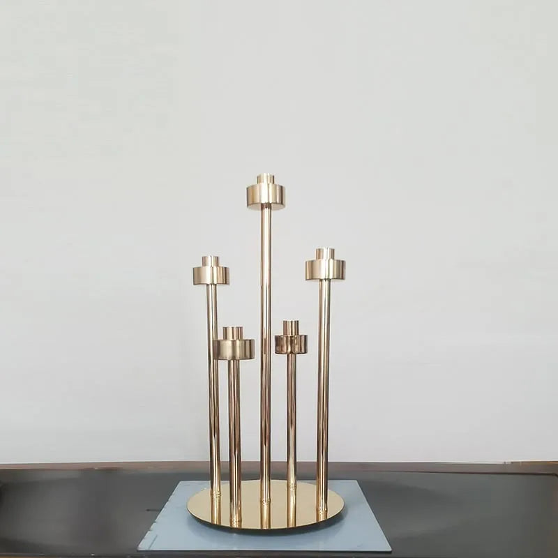 support bougie moderne or transparent cinq têtes mariage décoration table centerpiece decorative