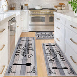 tapis cuisine moderne motifs cuillères épices bon appétit noir blanc gris rouge vert bleu