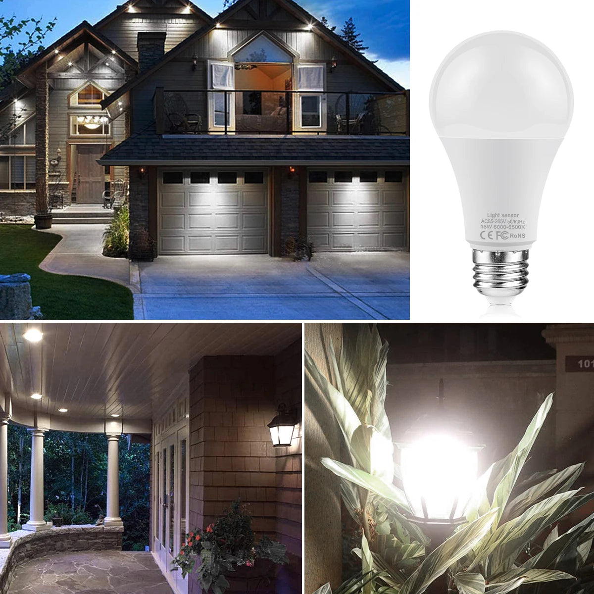 ampoule led 15w blanc froid e27 auto crépuscule moderne jardin extérieur 50000hrs 120°