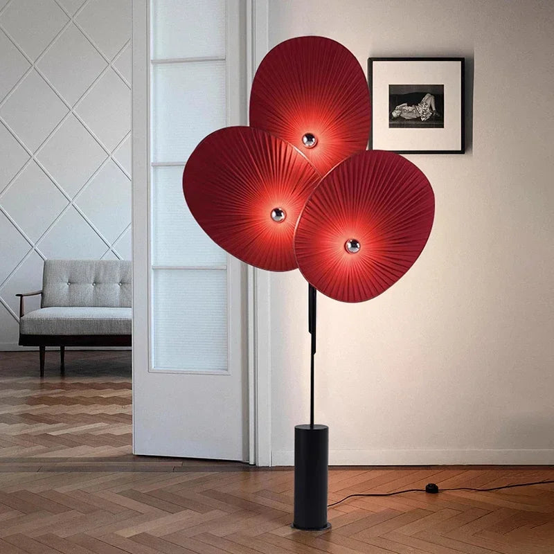 lampe sol rouge plissée moderne interrupteur tactile industriel led 15w base stable