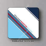 coasters aimants réutilisables rayures racing bleu rouge blanc Williams Martini