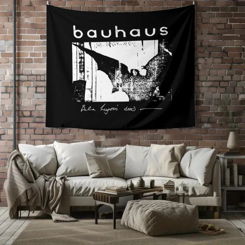 tapisserie murale bauhaus noir blanc texte artiste chambre salon decoration
