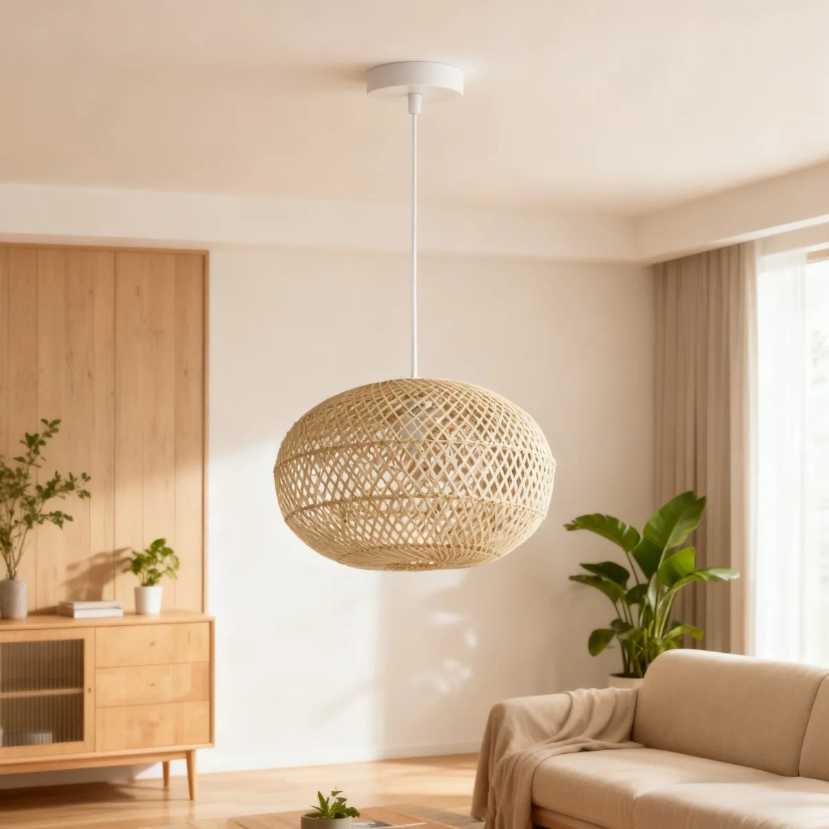 suspension lumineuse moderne tressée rotin naturel métalliques fixe salon salle manger