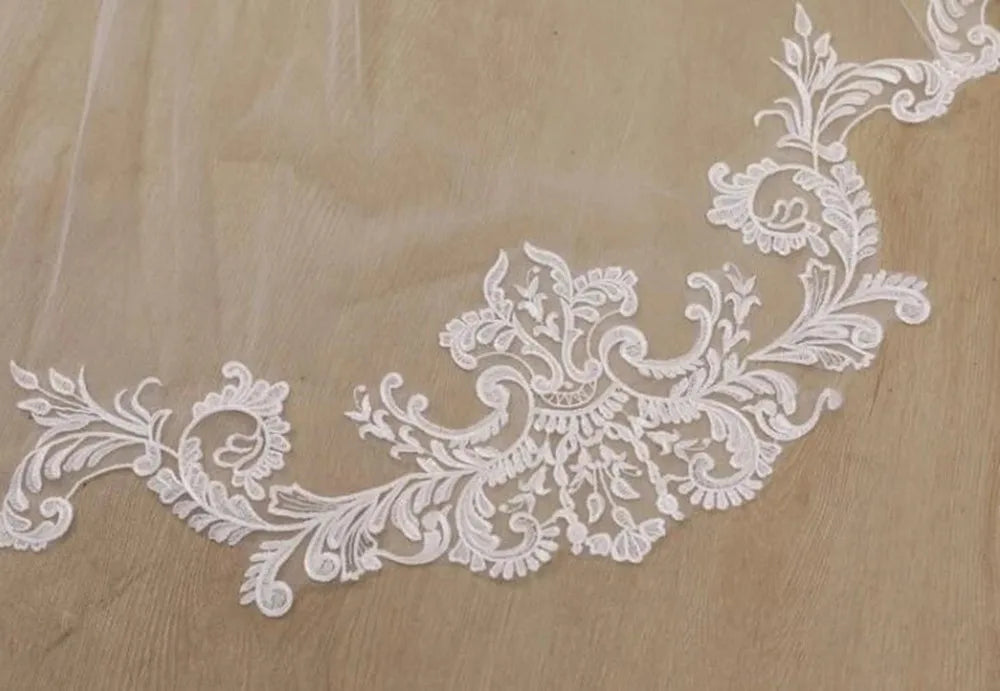 voile mariée blanc broderie florale classique clips cheveux translucide monocouche dentelle polyester adult