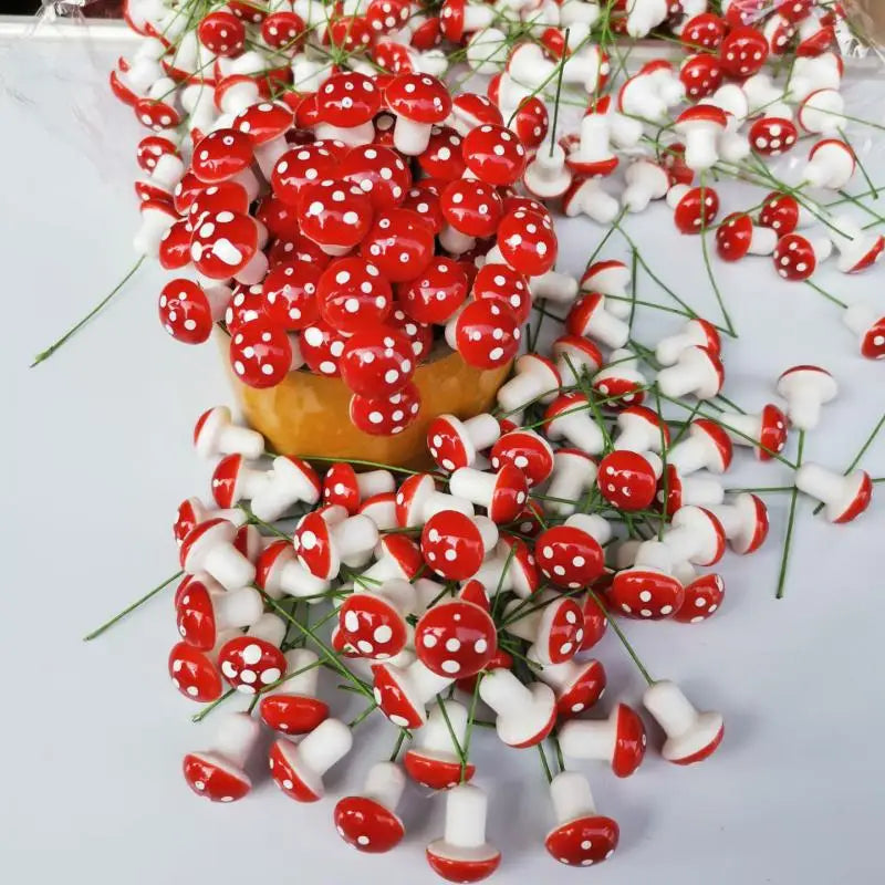 décor extérieur champignons artificiels rouge blanc points blancs piquet vert set 10 20 50pcs