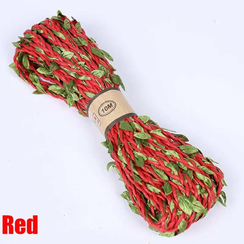 ruban artificiel feuilles vertes imprimées rouge rose noir vert marron clair 5mètres textile artisanal
