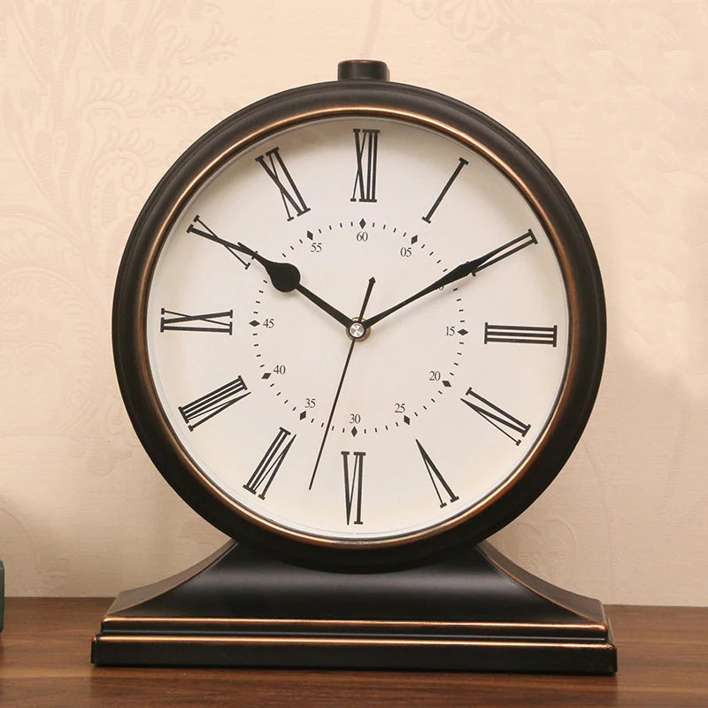 horloge table bois marron vintage aiguille quartz circulaire simple