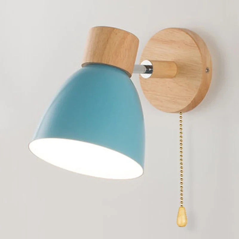 applique murale moderne bois naturel lampe intérieur salon chambre interrupteur câble